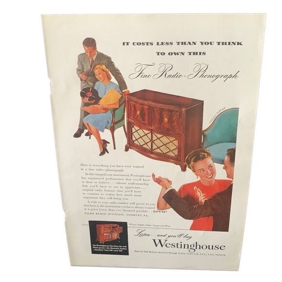 Vintage 1947 Westinghouse Radio Phonograph Ad Advertisement - Picture 3 of 4